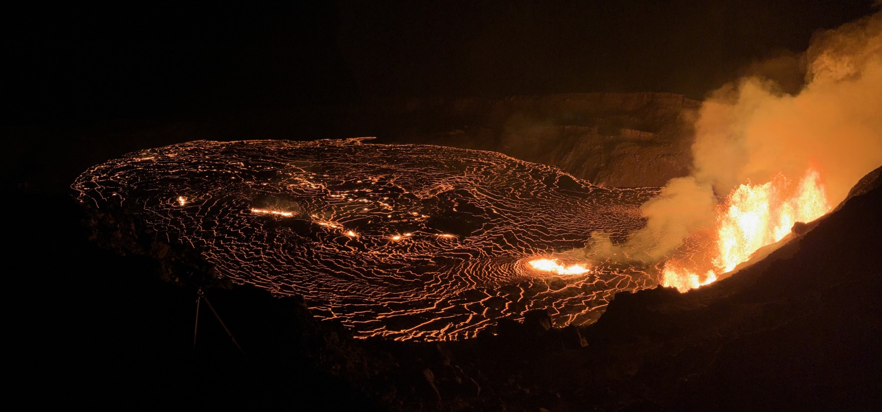 Fountains and lava covering the crater floor on December 23, 2024