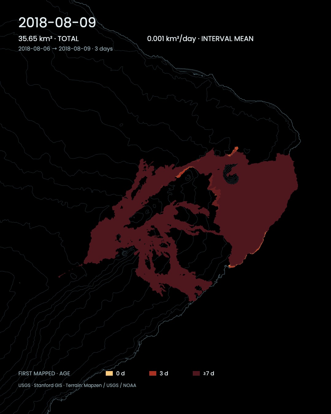 Cumulative lower East Rift Zone lava footprint in 2018